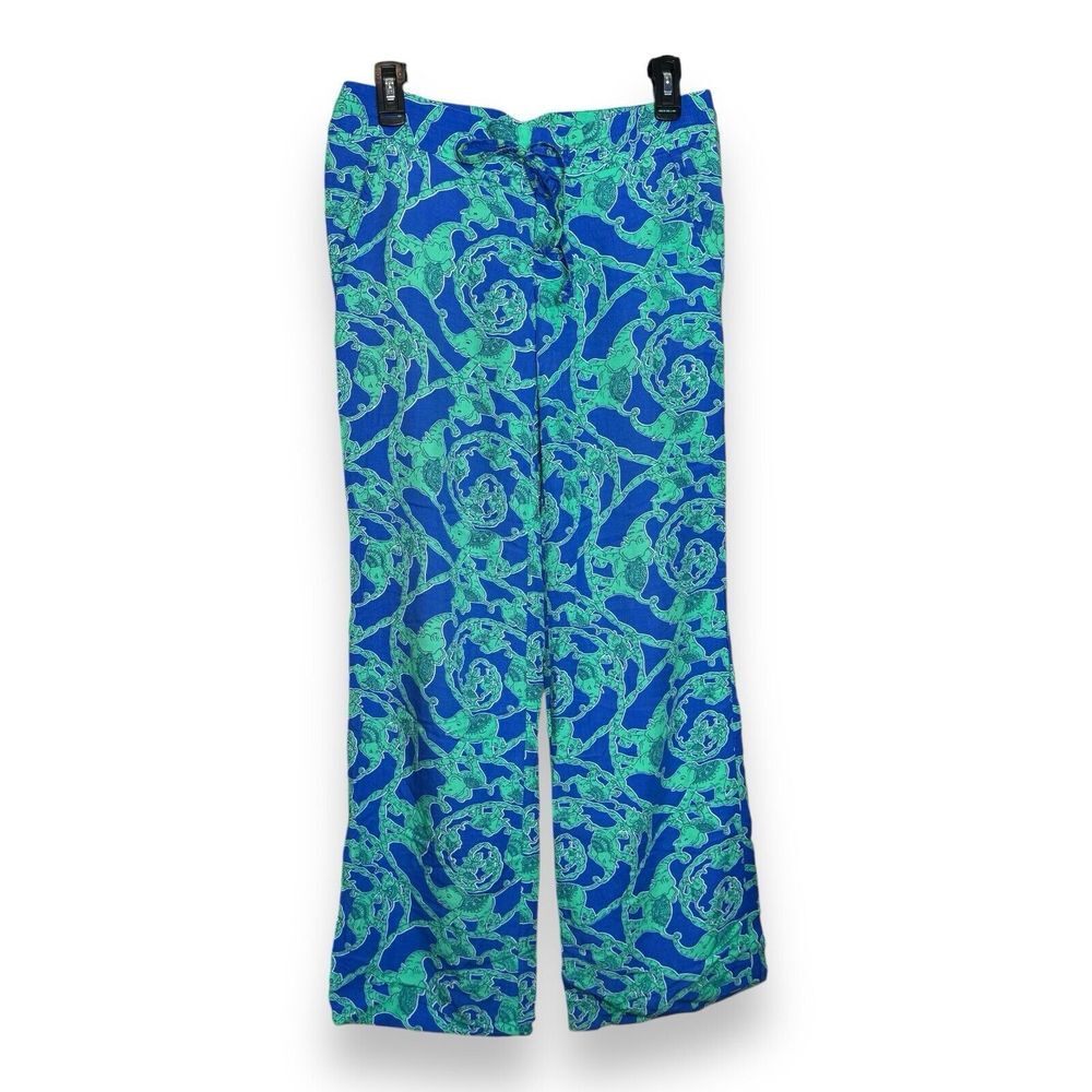 Lilly Pulitzer Womens Elephant Print Breezy Palazzo Pant Size XS Blue Green